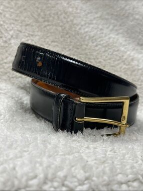 Brooks Brothers / Classic Mens Black Belt Gold Tone Buckle / 34, Made in USA